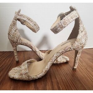 L'agence Gisele Pink Metallic Tweed Ankle Strap Heeled‎ Sandals NWOT 38/7.5 M
